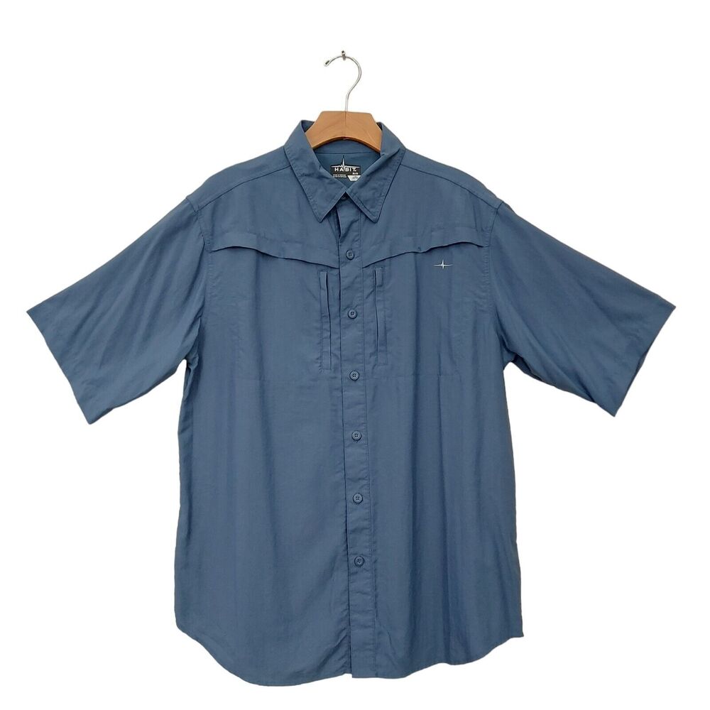 Habit Shirt Mens Medium Blue UV Nylon Button Up Short Sleeve Fishing
